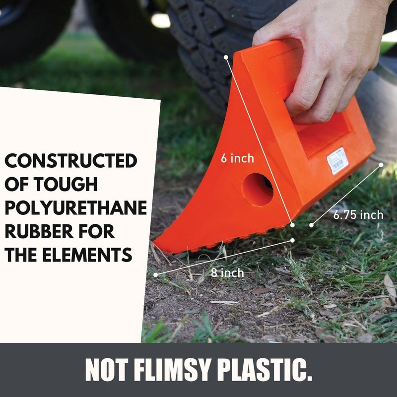 SECURITYMAN Heavy Duty Wheel Chocks (2 Pack) - Durable, Non-Slip, Solid Rubber Wheel Chocks for Boat Trailers, RV, Truck, Camper - Perfect on All Surfaces and in All Weather - Orangeâ€¦ - Image 3